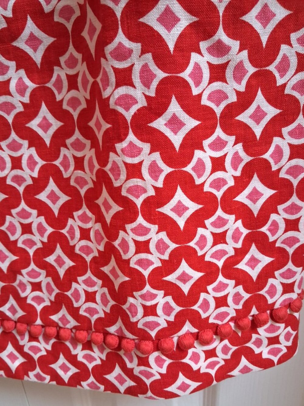 BODEN Red/White Romaine Diamond Drop Linen Pom Pom Dress sz 6 R - Picture 3 of 9